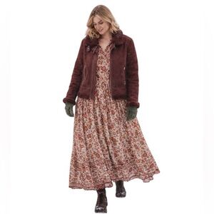 4X Addition Elle Faux Shearling and Sherpa Aviator Jacket in Burgundy